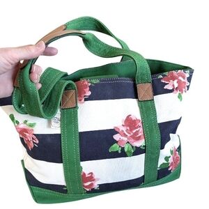 American & Co. Living Floral Canvas Tote | Navy Striped Rose Print